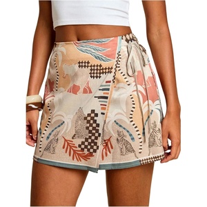 image:imageRoseSeek Womens Floral Graphic Skirt Shorts Drawstring Waist Tropical Boho Wrap SkortsMulticolor Khaki