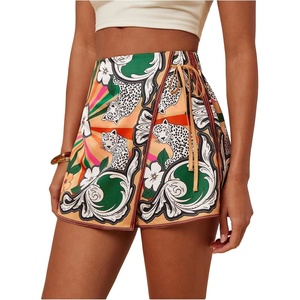 image:imageRoseSeek Womens Floral Graphic Skirt Shorts Drawstring Waist Tropical Boho Wrap SkortsMulticolor Orange