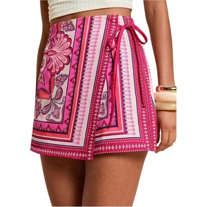 image:imageRoseSeek Womens Floral Graphic Skirt Shorts Drawstring Waist Tropical Boho Wrap SkortsPink