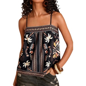 image:imageRoseSeek Womens Floral Tropical Boho Tank Tops Spaghetti Strap Summer Tops Beach Vacation Outfits CamisoleMulticolor Black