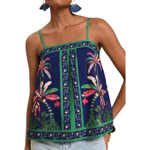 image:imageRoseSeek Womens Floral Tropical Boho Tank Tops Spaghetti Strap Summer Tops Beach Vacation Outfits CamisoleMulticolor Green