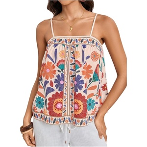 image:imageRoseSeek Womens Floral Tropical Boho Tank Tops Spaghetti Strap Summer Tops Beach Vacation Outfits CamisoleMulticoloured