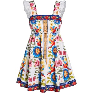 image:imageRoseSeek Womens Floral Tropical Graphic Short Dress Boho Ruffle Hem Sleeveless Vacation Tank DressFloral Beige