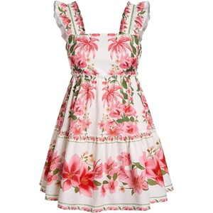 image:imageRoseSeek Womens Floral Tropical Graphic Short Dress Boho Ruffle Hem Sleeveless Vacation Tank DressMix Beige