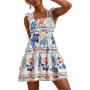 image:imageRoseSeek Womens Floral Tropical Graphic Short Dress Boho Ruffle Hem Sleeveless Vacation Tank DressMulticolor