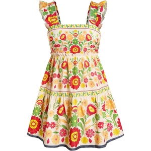 image:imageRoseSeek Womens Floral Tropical Graphic Short Dress Boho Ruffle Hem Sleeveless Vacation Tank DressMulticolor Yellow