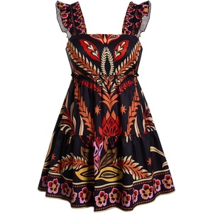 image:imageRoseSeek Womens Floral Tropical Graphic Short Dress Boho Ruffle Hem Sleeveless Vacation Tank DressOrange Black