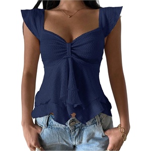 image:imageRoseSeek Womens Flowy Going Out Tank Top Sweetheart Neck Cap Sleeve Summer Ruffle Elegant Crop TopsBlue