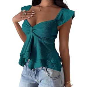 image:imageRoseSeek Womens Flowy Going Out Tank Top Sweetheart Neck Cap Sleeve Summer Ruffle Elegant Crop TopsTeal Blue