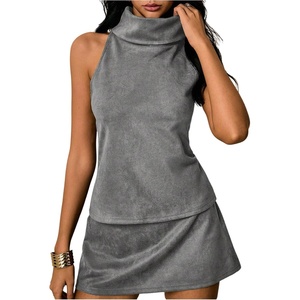 image:imageRoseSeek Womens Fold Over High Neck Tops Sleeveless Fitted Tank Tops Western OutfitDark Grey