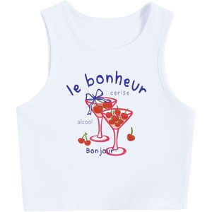image:imageRoseSeek Womens Graphic Y2k Going Out Tank Tops Sleeveless Martini Casual Slim Fit Summer Crop TopRed White