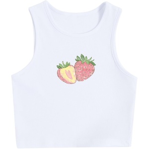 image:imageRoseSeek Womens Graphic Y2k Going Out Tank Tops Sleeveless Martini Casual Slim Fit Summer Crop TopStrawberry White