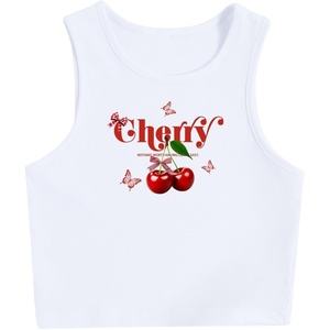 image:imageRoseSeek Womens Graphic Y2k Going Out Tank Tops Sleeveless Martini Casual Slim Fit Summer Crop TopWhite Red Cherry