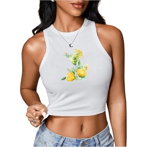 image:imageRoseSeek Womens Graphic Y2k Going Out Tank Tops Sleeveless Martini Casual Slim Fit Summer Crop TopYellow and White