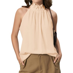 image:imageRoseSeek Womens Halter Tops Tie Back Sleeveless Casual Blouses Dressy Work Shirts Going Out Summer TopsApricot Beige