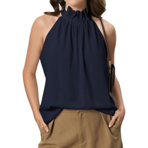 image:imageRoseSeek Womens Halter Tops Tie Back Sleeveless Casual Blouses Dressy Work Shirts Going Out Summer TopsDeep Blue