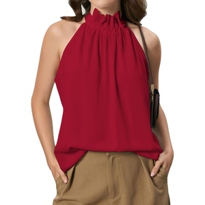 image:imageRoseSeek Womens Halter Tops Tie Back Sleeveless Casual Blouses Dressy Work Shirts Going Out Summer TopsDeep Red