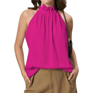 image:imageRoseSeek Womens Halter Tops Tie Back Sleeveless Casual Blouses Dressy Work Shirts Going Out Summer TopsHot Pink