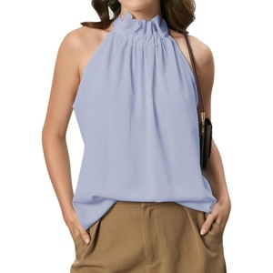 image:imageRoseSeek Womens Halter Tops Tie Back Sleeveless Casual Blouses Dressy Work Shirts Going Out Summer TopsLight Blue