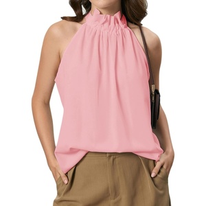image:imageRoseSeek Womens Halter Tops Tie Back Sleeveless Casual Blouses Dressy Work Shirts Going Out Summer TopsLight Pink