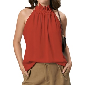 image:imageRoseSeek Womens Halter Tops Tie Back Sleeveless Casual Blouses Dressy Work Shirts Going Out Summer TopsLight Red