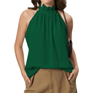 image:imageRoseSeek Womens Halter Tops Tie Back Sleeveless Casual Blouses Dressy Work Shirts Going Out Summer TopsOlive Green