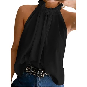 image:imageRoseSeek Womens Halter Tops Tie Back Sleeveless Casual Blouses Dressy Work Shirts Going Out Summer TopsPure Black