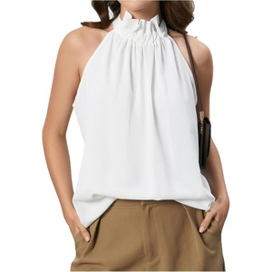 image:imageRoseSeek Womens Halter Tops Tie Back Sleeveless Casual Blouses Dressy Work Shirts Going Out Summer TopsPure White