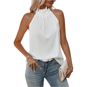 image:imageRoseSeek Womens Halter Tops Tie Back Sleeveless Casual Blouses Dressy Work Shirts Going Out Summer TopsWhite