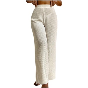 image:imageRoseSeek Womens High Waist Sheer Mesh Cover Up Pants Stretchy See Through Beach Pants Vacation OutfitsBeige