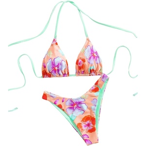 image:imageRoseSeek Womens High Waisted Bikini Sets Floral Halter Triangle Two Piece Swimsuits Cheeky Bathing SuitLight Orange