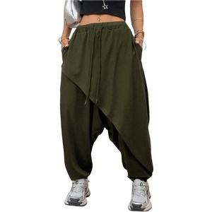 image:imageRoseSeek Womens Hippie Baggy Harem Pants Drawstring Waist Drop Crotch Trousers Asymmetrical Wrap StreetwearArmy Green