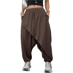 image:imageRoseSeek Womens Hippie Baggy Harem Pants Drawstring Waist Drop Crotch Trousers Asymmetrical Wrap StreetwearBrown