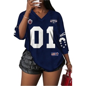 image:imageRoseSeek Womens Jersey Shirts Number Graphic V Neck 34 Sleeve Football Y2k T Shirts Tops StreetwearBlue Letter