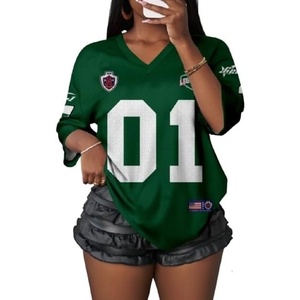 image:imageRoseSeek Womens Jersey Shirts Number Graphic V Neck 34 Sleeve Football Y2k T Shirts Tops StreetwearDark Green