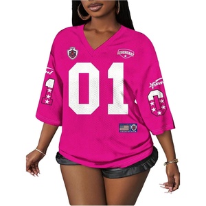 image:imageRoseSeek Womens Jersey Shirts Number Graphic V Neck 34 Sleeve Football Y2k T Shirts Tops StreetwearHot Pink