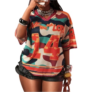 image:imageRoseSeek Womens Jersey Shirts Number Graphic V Neck 34 Sleeve Football Y2k T Shirts Tops StreetwearMix Orange
