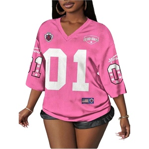 image:imageRoseSeek Womens Jersey Shirts Number Graphic V Neck 34 Sleeve Football Y2k T Shirts Tops StreetwearPink