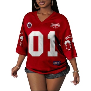 image:imageRoseSeek Womens Jersey Shirts Number Graphic V Neck 34 Sleeve Football Y2k T Shirts Tops StreetwearRed
