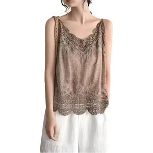 image:imageRoseSeek Womens Lace Trim Cami Tops Spaghetti Strap V Neck Sleeveless Tank Tops Y2k Vintage Retro CamisoleCoffee Brown