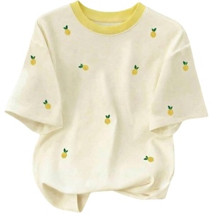 image:imageRoseSeek Womens Lemon Print Cute Tops Crew Neck Short Sleeve T Shirts Casual Summer TopsMulticolor Beige