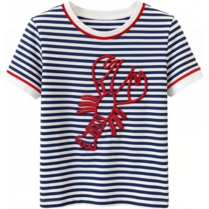 image:imageRoseSeek Womens Lemon Print Cute Tops Crew Neck Short Sleeve T Shirts Casual Summer TopsStriped Blue