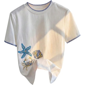 image:imageRoseSeek Womens Lemon Print Cute Tops Crew Neck Short Sleeve T Shirts Casual Summer TopsWhite and Blue