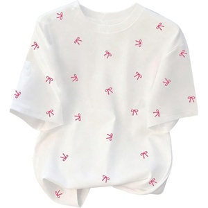 image:imageRoseSeek Womens Lemon Print Cute Tops Crew Neck Short Sleeve T Shirts Casual Summer TopsWhite and Bow Pink