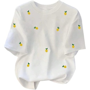 image:imageRoseSeek Womens Lemon Print Cute Tops Crew Neck Short Sleeve T Shirts Casual Summer TopsWhite and Yellow