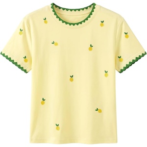 image:imageRoseSeek Womens Lemon Print Cute Tops Crew Neck Short Sleeve T Shirts Casual Summer TopsYellow and Green