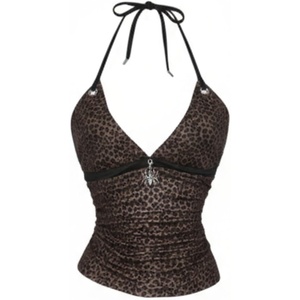image:imageRoseSeek Womens Leopard Print Halter Tops Gothic Deep V Neck Sleeveless Music Festival Crop TopBrown