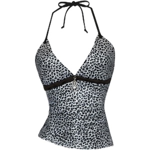 image:imageRoseSeek Womens Leopard Print Halter Tops Gothic Deep V Neck Sleeveless Music Festival Crop TopGrey