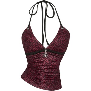 image:imageRoseSeek Womens Leopard Print Halter Tops Gothic Deep V Neck Sleeveless Music Festival Crop TopRed