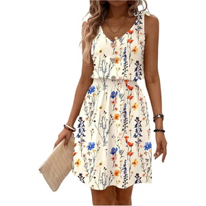 image:imageRoseSeek Womens Leopard Print Sleeveless Tank Dress Drawstring Waist Scoop Neck Dresses Summer Short DressFloral Yellow